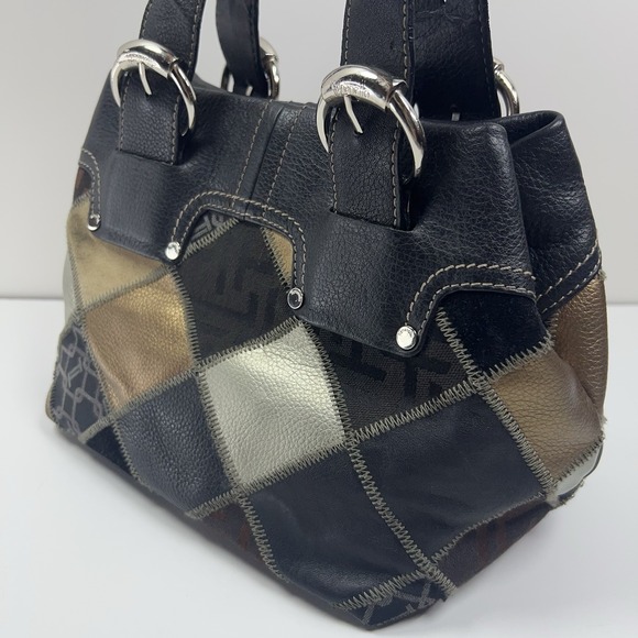 TIGNANELLO Leather Bucket Purse Metallic Patchwork Silver Buckles Black Studded - Picture 5 of 16